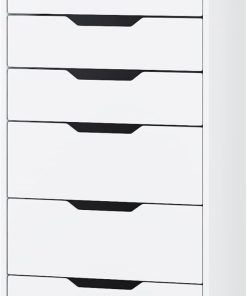 FOREHILL Commode 9 Tiroirs Blanc Commode 124 cm Chambre Adulte Haute Chiffonnier Meuble de Rangement pour Salon Bureau Chambre 45x40x124 cm
