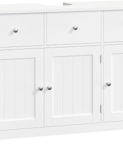 FOREHILL Meuble sous Lavabo 100cm, Meuble de Salle de Bain sous Vasque, Meubles de Salle de Bain Rangement avec 3 Portes 2 Tiroirs sur Pieds 100x30x61cm Blanc