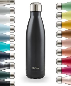 Blumtal® Bouteille isotherme Charles- Gourde 1l- Gourde inox 1l sans BPA froid&chaud- Contenant isotherme en métal- Bouteille d'eau- Contenant 1l- Gourde isotherme 1l - Métal noir