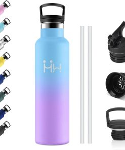 Bouteille Isotherme 750ml, Gourde Acier Inoxydable, Isolation À Double Paroi Sous Vide, sans BPA, Gourde Inox avec Paille, Anti-Fuite et Réutilisable, pour Adultes, Sport, École, Randonnée, Jogging