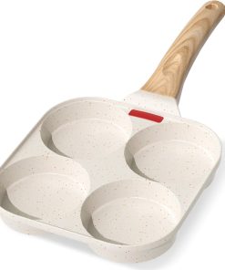 YASHE Poêle à 4 Trous pour Crêpes, Antiadhésive pour Œufs, Poêle en Aluminium Durable avec Manche Résistant à la Chaleur, Ustensile Polyvalent pour le Petit-Déjeuner