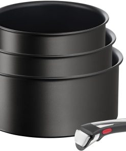 Tefal Ingenio Lot de 3 casseroles + poignée amovible, Induction, Revêtement antiadhésif, Empilable, Compatible lave-vaisselle, Fabriqué en France, Eco Resist On L7679202