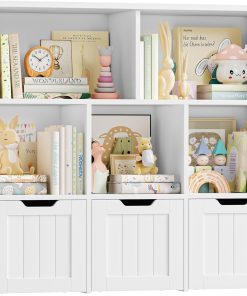 FOREHILL Meuble de Rangement Enfant Rangement Jouet Enfant avec 6 Étagères 3 Tiroirs Roulants Bibliothèque pour Chambre d’Enfant 100x33x89.5cm Blanc