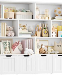FOREHILL Meuble de Rangement Enfant Bibliothèque Enfant avec 8 Étagères 4 Tiroirs Roulants Rangement Jouet pour Chambre d’Enfant Salle de Jeu 125.5x33x118cm Blanc