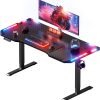 HLFURNIEU LED Bureau Assis Debout Electrique 140 x 60 cm, Bureau Gaming avec 3 Contrôle à Fonctions Mémoires, Table Reglable Hauteur avec Surface en Fibre de Carbone, Table Gaming Noir