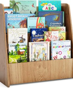 COSTWAY Bibliothèque Enfant en Bois à 4 Niveaux de Compartiments Ouverts, Étagère à Livres avec Patins Antidérapants, Meuble Rangement Jouet Montessori pour Bureau Chambre d’Enfant, 57,5x26,5x59cm