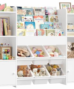 FOREHILL Meuble Rangement Enfant Bibliothèque Enfant avec 6 Boîtes Amovibles 12 Étagères Rangement Jouet Enfant pour Chambre d’Enfant Salle de Jeu Blanc