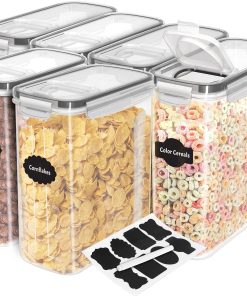 KICHLY Boite de Rangement Cuisine (Lot de 6) - Plastique sans BPA - Bocaux Hermetiques Alimentaires en Scellée avec Couvercle - Conservation Farine, Sucre, Pates, Céréales, Riz