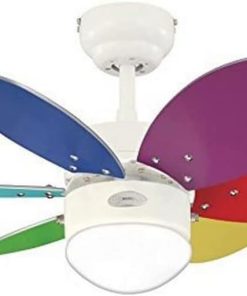 78673 Ventilateur de plafond d'intérieur à six pales et une lampe Turbo II de 76 cm, finition en blanc avec verre opale dépoli