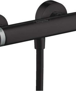 hansgrohe Ecostat Comfort - Mitigeur de douche thermostatique, Robinet de douche apparent avec arrêt de sécurité (SafetyStop) à 40°C, Thermostat rond, 1 sortie, Noir Mat, 13116670
