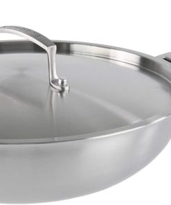 Kamberg - Wok inox 28 cm manche amovible - Acier inoxydable 18/10 Triply - Tous feux dont induction et four, Gris