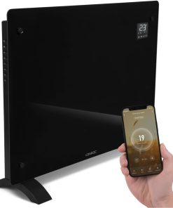 VONROC Chauffage Électrique en Verre Noir 1500W – Design avec Thermostat Réglable, Wi-Fi & Commande Manuelle – 2 Niveaux de Chauffage – Mode Hors Gel – Pour Pièces jusqu’à 18m²