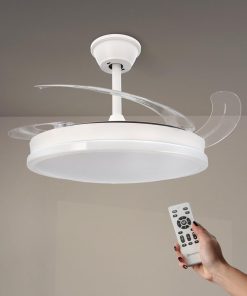 Ventilateur de Plafond avec Lumière LED Otah Star Blanche, Télécommande, Moteur DC, 6 Vitesses, Silencieux, Lames Rétractables, Fonction Été-Hiver, Minuterie, CCT