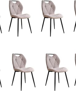 GrandCA HOME Lot de 8 chaises de Salle à Manger, chaises de Cuisine Nordiques avec poignées, pour Salle à Manger, Salon, Pieds en métal et revêtement à Motif Losanges (Beige)