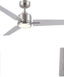 Newday Ventilateur de Plafond Argent, 122cm Ventilateur de Plafond avec Lumières et Télécommande Silencieux, Plafonnier Ventilateur avec Pales MDF Bois, 3 Minuterie, DC Moteur Réversibles pour Chambre