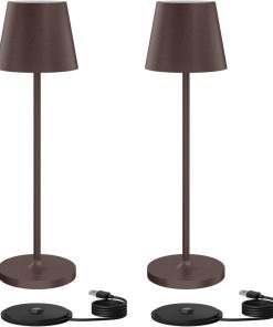 Klighten Lot de 2 LED Lampe de Table Dimmable, Rechargeable Lampes de Bureau avec Station de Chargement USB, Lumière Chaude 3000K, Couleur Rouille, IP54, Aluminium, pour Intérieur/Extérieu