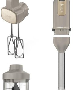 Ninja Foodi 3-en-1 Mixeur, Mélangeur et Hachoir à main, démarrage progressif, 2 vitesses de mixage et 5 vitesses pour hacher, mélanger, pétrir, mixer, lavables au lave-vaisselle, Stone or CI100EUSTGD