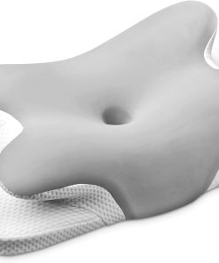 Oreiller Ergonomique Cervical, 2 en 1 Oreiller Memoire Forme pour la Nuque, pour Dormir sur Le côté, Le Dos et Le Ventre, 67 x 37 x 9/12cm (Argent)