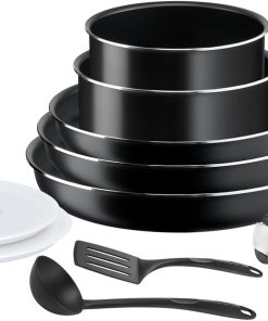 Tefal Ingenio Batterie de cuisine 10 pièces, Poêles, Casseroles, Couvercles, Poignée, Non induction, Revêtement antiadhésif, Empilable, Compatible lave-vaisselle, Fabriqué en France, Easy On L1599902