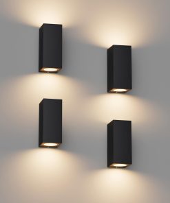 Klighten Lot de 4 Applique Murale Noir Exterieur Interieur, IP65 Etanche Up Down Lampe Murale Modernes en Aluminium, GU10 Éclairage Mural pour Entrée Couloir Escaliers, Ampoule non Incluse