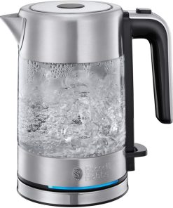 Russell Hobbs Bouilloire Electrique en verre [Compacte & Design] Compact Home (0,8L, 2200 W, Ecoulement parfait, Eclairage LED, Filtre anticalcaire, Ouverture auto., Ergonomique, Base 360°) 24191-70