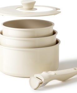 Redchef Lot de 3 Casseroles avec Poignées Amovibles, Casseroles en Céramique, Anti-adhésives 16/18/20 cm et couvercle de fermeture 3 EN 1, passe au four, sans PFOA, Tous feux dont induction