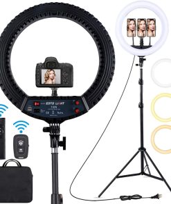 Ring Light avec Trépied, 18 Pouces Extérieur 2900-6000K LED Anneau Lumineux Réglable, Lampe Annulaire pour Telephone Youtube TikTok Maquillage Vidéo Tournage