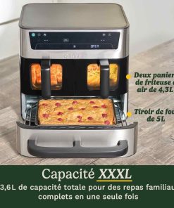 Cuisinart Tri Zone Air fryer et Four 13,6 L sans PFAS, 3 zones, 2 paniers 4,3L + four 5L, 9 fonctions : airfryer, rôtir, griller, cuire, réchauffer, déshydrater, pizza, toast, manuel, Acier inoxydable