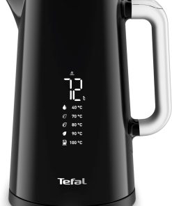 Tefal Bouilloire électrique, Ébullition rapide, 1,7 L, Arrêt Automatique, Filtre amovible, Écran numérique, 5 températures, Maintien au chaud 30 min, Intérieur inox, Smart'n Light, Noire, KO850810