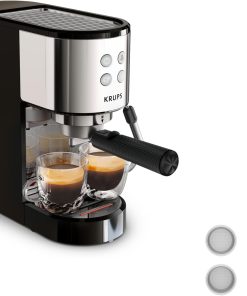 KRUPS Machine expresso manuelle, design compact, espresso et cappuccino, 15bars, buse vapeur, Virtuoso Essential, XP441810, Silver