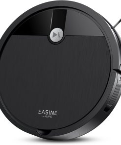 Robot Aspirateur, sans Brosse Aspirateur Robot, Aspiration Puissante, Télécommande, Recharge Auto, Mince, Silencieux, Efficace pour Poils Animaux & Sols Durs, E3