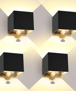 ledmo 4 Pack 20W Applique Murale Extérieures Détecteur de Mouvement. Appliques Murales Intérieur 3000K avec Angle de Faisceau Réglable IP65 Lampe Murale LED Noir