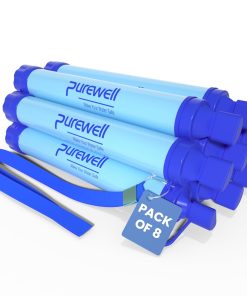 Purewell Paille Filtrante à Eau Survival - Filtre Portable 0.01 Micron Élimine 99.99% Bactéries - Avec Dragonne - Pour Randonnée Camping Urgence - Durée de Vie 1500L Sans BPA - Filtration Eau Potable