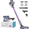 Lubluelu Aspirateur sans Fil, Puissance d’Aspiration de 25 000 Pa, Batterie Amovible, Autonomie Jusqu’à 50 Minutes, Aspirateur Autoportant pour Sols Durs, Tapis et Poils d’Animaux, Violet