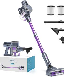Lubluelu Aspirateur sans Fil, Puissance d’Aspiration de 25 000 Pa, Batterie Amovible, Autonomie Jusqu’à 50 Minutes, Aspirateur Autoportant pour Sols Durs, Tapis et Poils d’Animaux, Violet