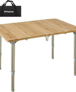 KingCamp Table de Camping en Bambou 40x60 cm​ - Table Pliante, Hauteur réglable (30-40 cm), pour 1-2 Personnes, Pliage 4 Fois, Charge maximale de 30 kg