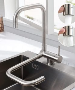 CECIPA Mitigeur Cuisine Rabattable, Robinet Cuisine Pliable avec 2 Jets Modes, Robinet de Cuisine Sous Fenêtre, Mitigeur Evier Rotatif à 360° en Acier Inoxydable 304 Brossé
