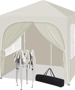 WOLTU Tonnelle Pliable 2x2m avec 4 Parois Amovibles - Protection Solaire UPF 50+, Cadre en Acier Résistant au Vent, Réglable 3 Hauteurs, Pergola Portable pour Jardin/Plage/Camping - Beige