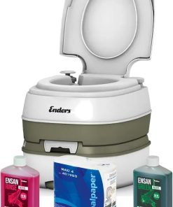 ENDERS © WC Chimique Portable - Kit de démarrage Green Deluxe | Produit additif et Papier toilette | Toilette Chimique de Camping | Camping car accessoires | Pot de chambre adulte et enfant