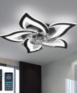 Plafonnier Ventilateur Design Silencieux Reversible Lampe Ventilateur Plafond avec Telecommande Dimmable 6 Vitesses DC Motor Ventilateur Plafond avec Lumiere Moderne, Noir