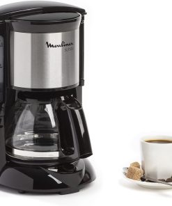 Moulinex Subito Cafetière filtre électrique, 0,6 L soit 6 tasses, Machine à café, Système anti goutte, Porte-filtre pivotant, Auto off 30 min FG150813, Noir/Inox