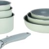Sitram 716939 Batterie de Cuisine 7 pcs Alu Pressé Vert + Revêtement Céramique sain Sans PFAS – 3 poêles Ø20/24/28cm + 3 casseroles Ø16/18/20cm + Manche Amovible - Tous feux dont induction