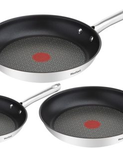 Tefal Duetto Lot de 3 poêles 20/24/28 cm, Induction, Acier inoxydable, Revêtement antiadhésif, Thermo-Spot, Cuisson saine, Saisie parfaite A704S363