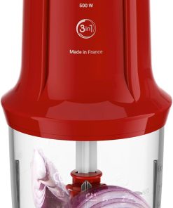 Moulinex Multi Moulinette Hachoir électrique, 500 W, 500 ml, Émince, Hache, Mixe, 6 lames, 2 vitesses, Facile à utiliser, Compatible lave-vaisselle, Rouge, AT714G32