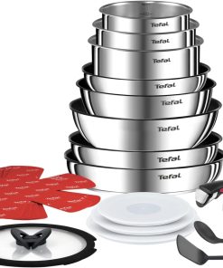 Tefal Ingenio Batterie cuisine 20 pcs, Poêles, Casseroles, Wok, Sauteuse, Couvercles, Poignées amovibles, Induction, Acier inoxydable, Compatible lave-vaisselle, Garantie 5 ans, Emotion L897SJ04