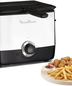 Moulinex Friteuse à huile, Capacité 1 L d'huile, 600 g de frites, Pour 2 portions, Température 150°C à 190°C, Compact, Hublot de contrôle, Minifrito AF220010, Noir/Argenté