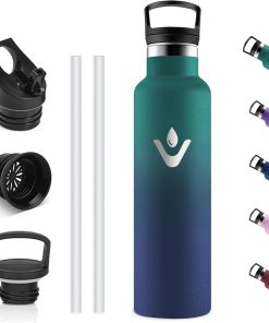 Vikastar Gourde Isotherme, 750 ml sans BPA, Bouteille Isotherme, Réutilisable, Gourde Inox, Anti-Fuite, Borraccia Termica 750 ml pour École, Sport, Gym, Cyclisme, Vert & Bleu