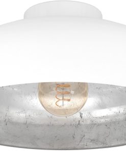 Eglo Luminaire plafonnier Mogano, lustre au style industriel et vintage en acier blanc, argenté, lampe de plafond pour salon, cuisine et couloir, douille E27