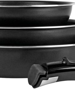 Sitram - 712757 Lot de 3 poêles Sitramovible en aluminium pressé Ø20/24/28cm, revêtement anti-adhérent, poignée amovible - Tous feux dont induction, Noir,argent