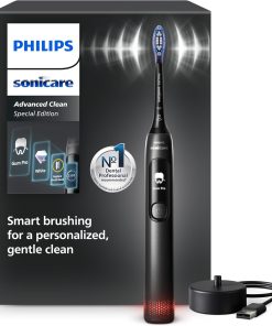Brosse à dents électrique Philips Sonicare AdvancedClean série limitée – écran intelligent, capteur de pression, tête de brosse de rechange, 5 modes de brossage et SmarTimer, noir, modèle HX3792/11